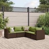 vidaXL Patio Lounge Set with Cushions Sectional Sofa Garden Backyard Poly Rattan - Brown and Green 3x Corner 2x Middle - 2 of 4