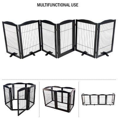 Black Solid Wood and Metal Freestanding Pet Gate