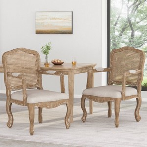 Set of 2 Andrea French Country Wood and Cane Upholstered Dining Armchairs - Christopher Knight Home - 1 of 4