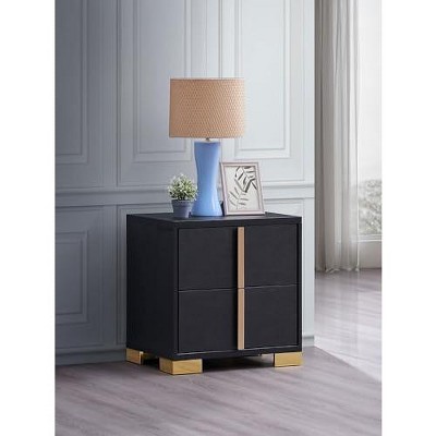 Black and Gold 2-Drawer Modern Nightstand