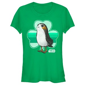 Juniors Womens Star Wars The Last Jedi St. Patrick's Day Porg Shamrock T-Shirt - 1 of 4