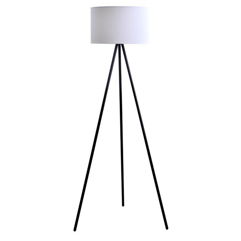 61.25&#34; Metal Tripod Floor Lamp with Linen Shade Black/White - Cresswell Lighting, 1 of 14