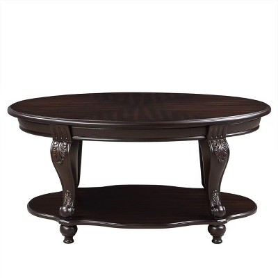 Hostack 42'' oval wood coffee table with 2-Tiers and Open Storage Shelf for Living Room, Espresso