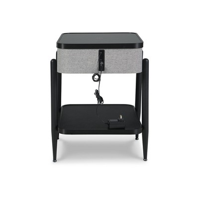 Gray and Black Wood Metal Accent Table with Speaker
