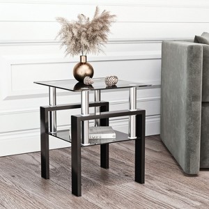 NicBex Modern Tempered Glass Square Coffee Table with Storage Shelf,Side Table with Metal Legs,Center Table for Living Room - 1 of 4