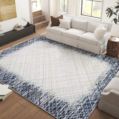 Modern Abstract Washable Rug - Stain Resistant, Non-Slip Low Pile Carpet for Living Room, Bedroom, Dining Room