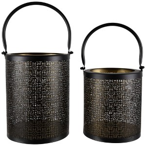 Northlight Laser-Cut Design Iron Candle Holders with Handles - 9.5" - Black - Set of 2 - 1 of 4