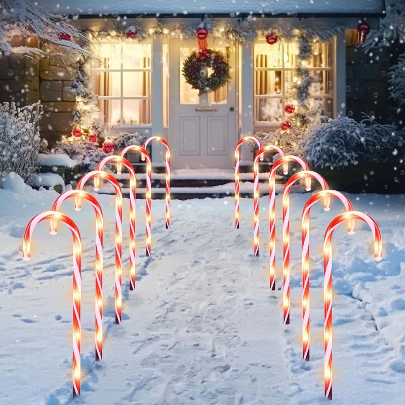 6Pcs 17" Christmas Candy Cane Pathway Markers Lights Stakes Lights with 36 Warm White Lights for Holiday Xmas Indoor Yard Patio, 1 of 9