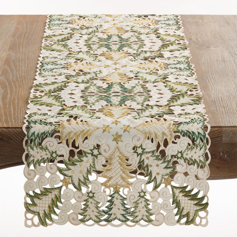 Saro Lifestyle Dining Table Runner With Christmas Tree Cutwork, 2 of 3