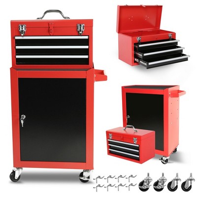 3-Drawer Rolling Tool Box with Wheels, Tool Box with Large Storage Compartments and Adjustable Shelves