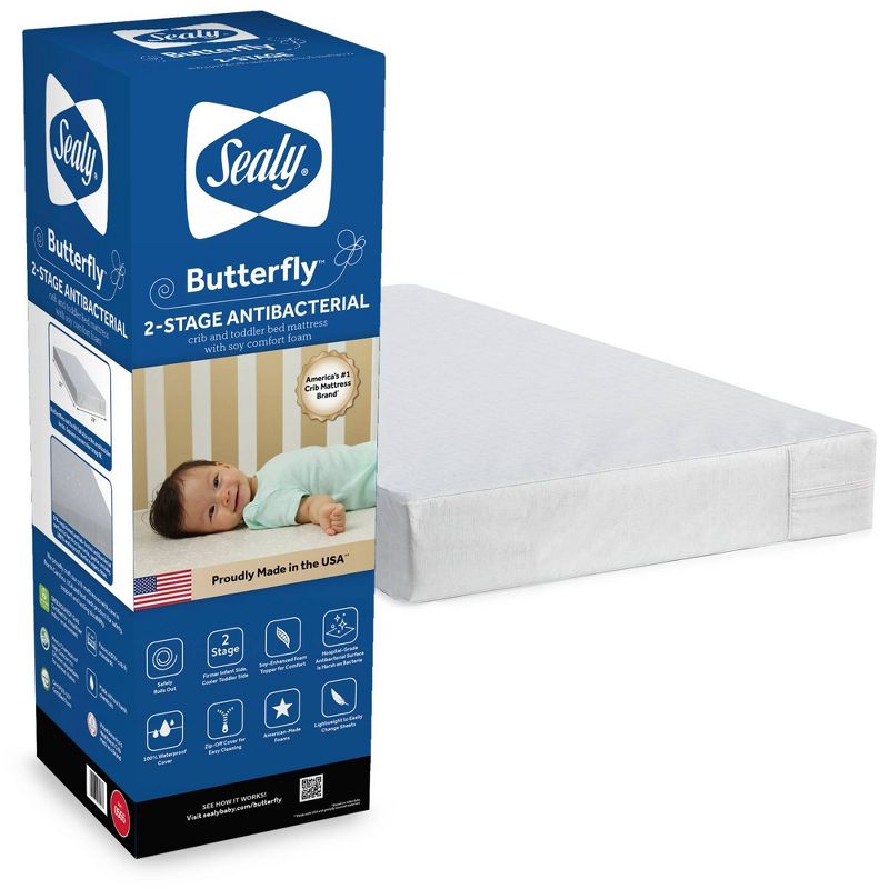 Sealy Butterfly Antibacterial 2-Stage Foam Crib and Toddler Mattress, 2 of 12