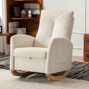 Kumasinova Accent Rocking Chair with Retrackable Footrest&Side Pockets,Modern Glider Chair with Rubberwood Legs for Living Room,Nursery Rocker - 1 of 4