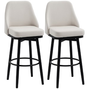Bar Height Bar Stools Set of 2, Modern 360 Degree Swivel Kitchen Chairs with Steel Legs and Footrest, 29.5 Inch Seat Height Upholstered Barstools - 1 of 4