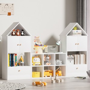 DOMETOUR Kids Bookshelf with Double House Shaped Design, Children Bookcase for Playroom/Bedroom Storage Organizer for Books Toys - 1 of 4