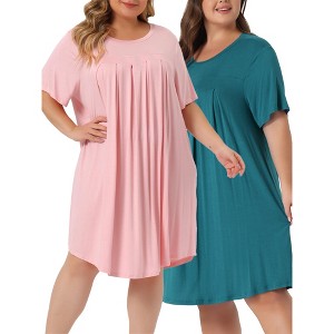 Agnes Orinda Women's Plus Size Comfort Pleated Front Short Sleeve Nightgowns - 1 of 4
