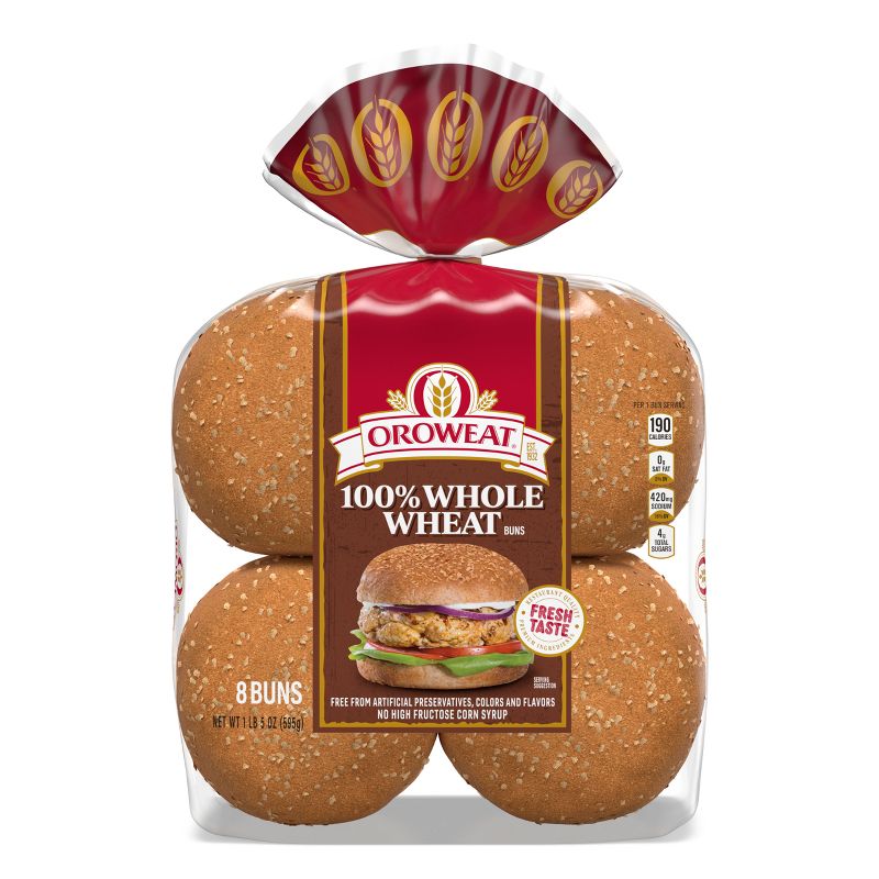 Oroweat 100% Whole Wheat Hamburger Buns - 1lbs/8ct, 1 of 7