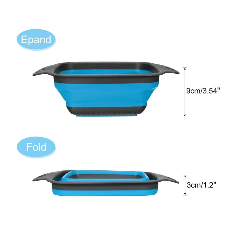 Unique Bargains Collapsible Colander Set Silicone Square Strainer with Handle Space Saving, 3 of 5