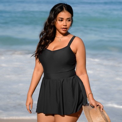 Women's Plus Size Scoop Neck Ruffled Swim Dress One Piece Swimsuit - Cupshe