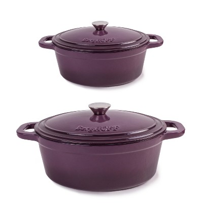 BergHOFF Neo 5Pc Cast Iron Cookware Set, 5qt. & 8qt. Covered Dutch Ovens,  10 Fry Pan, Purple