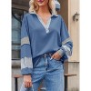 Imily Bela Womens Color Block  Oversized Polo Shirt V Neck Long Sleeve Casual Pullover Top - 4 of 4