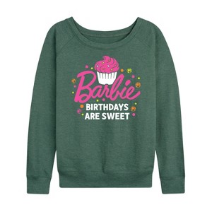 Women's - Barbie - Birthdays Are Sweet Lightweight French Terry Wide Neck Long Sleeve Shirt - 1 of 4
