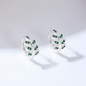 Anna-Kaci Women's Leaf - Shaped Hoop Earrings with Green Crystals - 1 of 4
