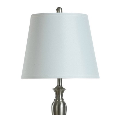 Elegant Trio Brushed Steel Lamp Set with White Hardback Shades