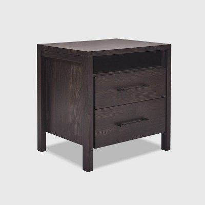 Wooden Nightstand with 2 Drawers and Shelf Black - ClickDecor