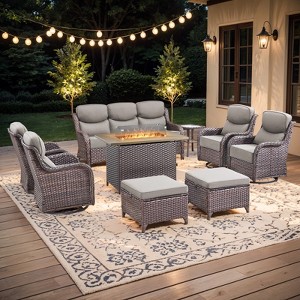 Buenhomino 9-Piece Patio Furniture Set with 41" Fire Pit Table Wicker Rattan Patio Sectional Sofa Set Outdoor Seating Furniture with Thickened Cushion - 1 of 4