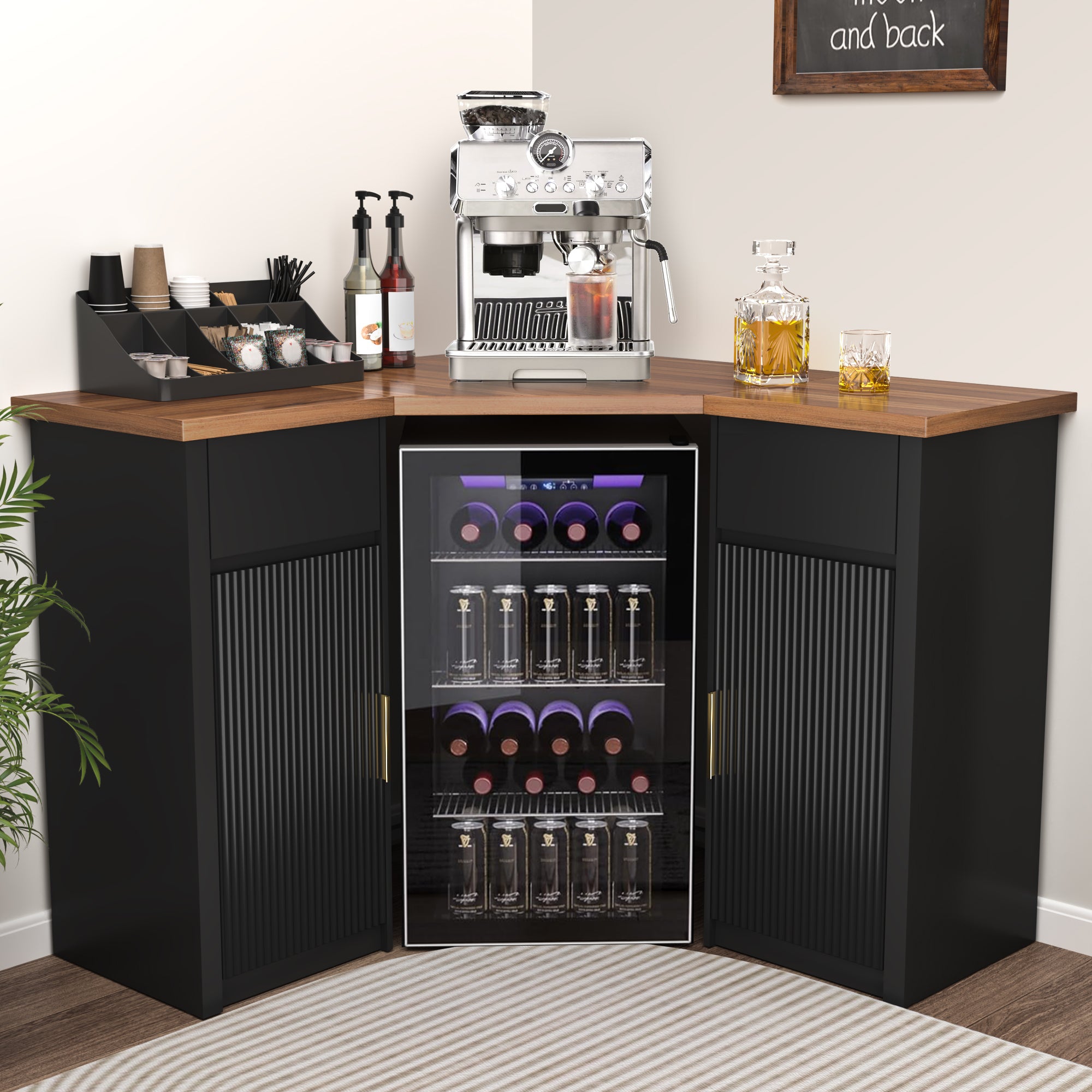 GDLF Corner Bar Cabinet with Fridge Space, Corner Coffee Bar Station