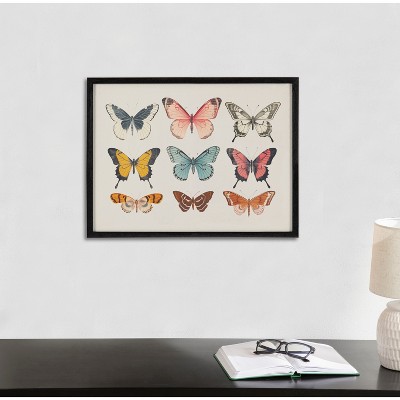 Vintage Style Muted Pastel Butterflies II Black Framed Wall Art