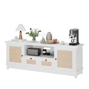 Orieon Rattan TV Stand for TVs up to 70 inches, Modern Media Console with 2 Cabinets & 2 Drawers, Adjustable Shelves, White Entertainment Center - 1 of 4