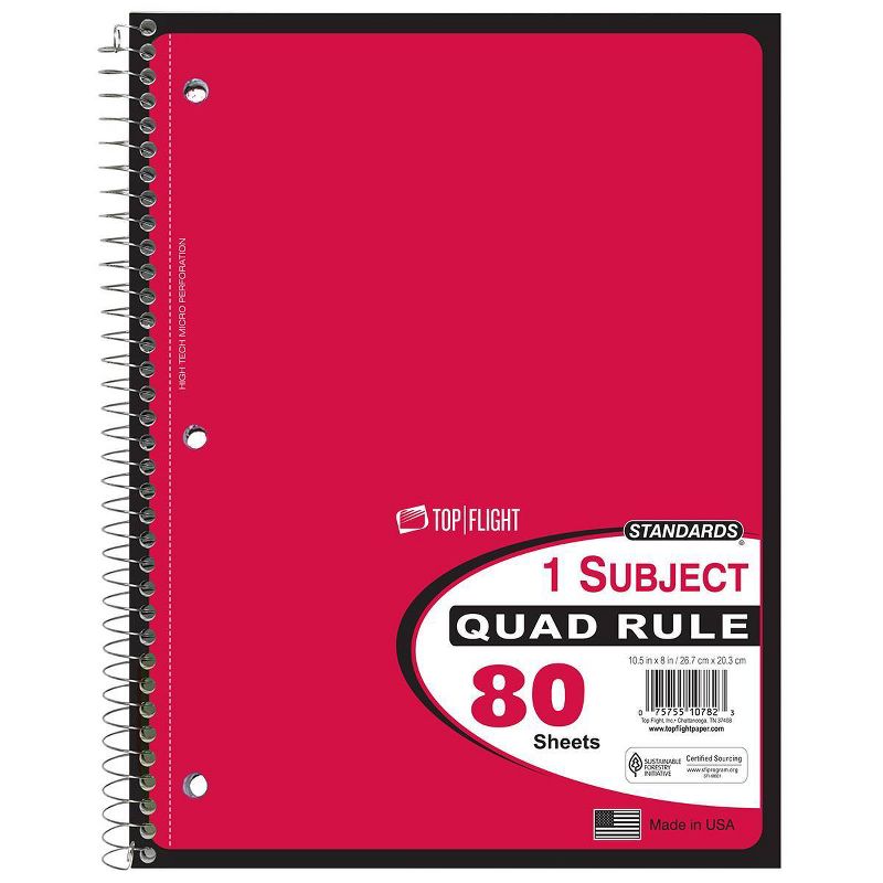Top Flight 8&#34;x10.5&#34; 1 Subject Quad Ruled Spiral Notebook, 1 of 8