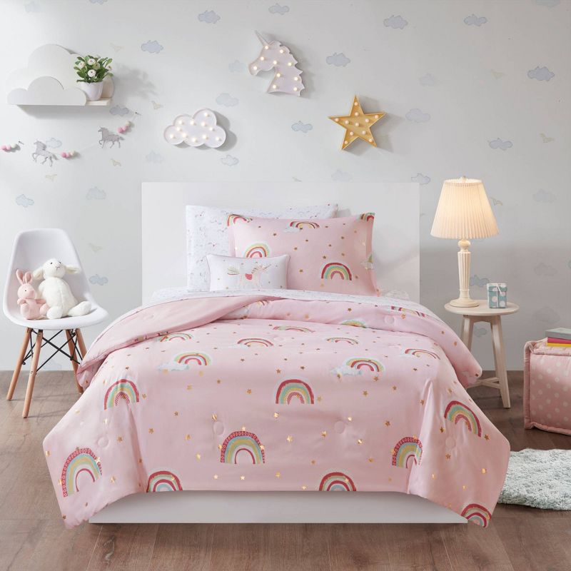 Natalie Rainbow and Metallic Stars Kids' Comforter Set with Bed Sheets - Mi Zone, 4 of 10