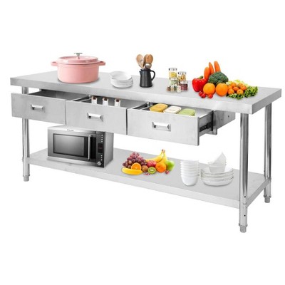 Stainless Steel Prep Table with Drawers for Commercial Kitchen, Heavy Duty Work Tables Workbench with Adjustable Shelves for Home Restaurant Garage