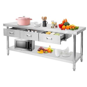 Stainless Steel Prep Table with Drawers for Commercial Kitchen, Heavy Duty Work Tables Workbench with Adjustable Shelves for Home Restaurant Garage - 1 of 1