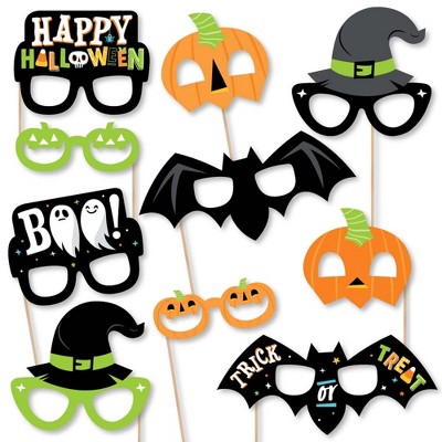 Big Dot of Happiness Jack-O'-Lantern Halloween Glasses and Masks - Paper Card Stock Kids Halloween Party Photo Booth Props Kit - 10 Count