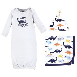 Hudson Baby Infant Boy Gown, Swaddle Blanket and Cap or Headband, Hugasaurus, 0-6 Months - 1 of 4