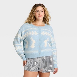 Women's Rabbit Print Cropped Cardigan Sweater - Wild Fable™ - 1 of 3
