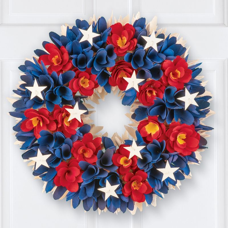Collections Etc Wooden Patriotic Floral and Stars Hanging Wreath, 2 of 3