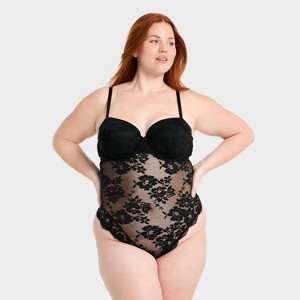 Women's Lightly Lined Lace Balconette Bodysuit - Auden™ Black XXL