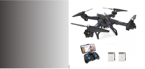 the left side of the image shows a gray gradient square that is blurred, the right side shows a product photo of a drone with remote control