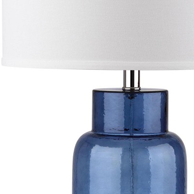 Sapphire Blue Glass Bottle Table Lamp Set with Drum Shades