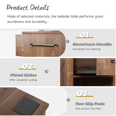 Rustic Brown Wooden Nightstand with Drawer and Shelf