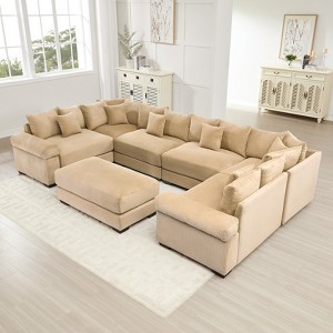 Aukfa 4-Seater Oversized Cloud Modular Sectional Sofa with Ottoman, Corduroy Fabric, Extra-Thick Armrests,  Easy Assembly, Ergonomic，Camel - 1 of 4