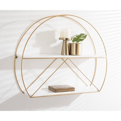 White and Gold Mid-Century Modern Wall Shelf