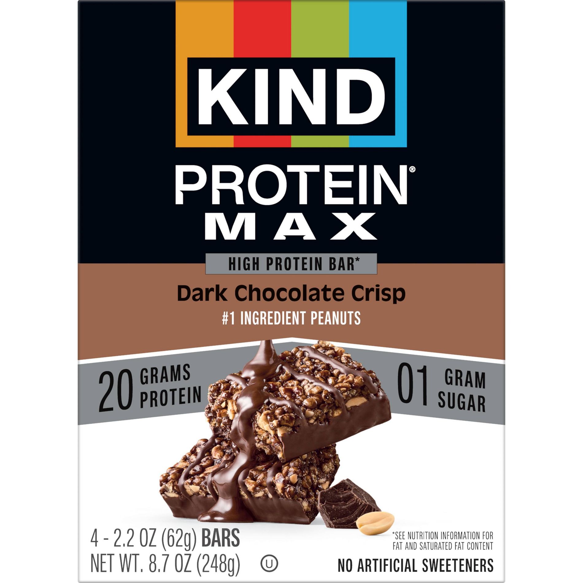 KIND Dark Chocolate Crisp Protein Max Bars - 20g Protein - 8.75oz/4ct