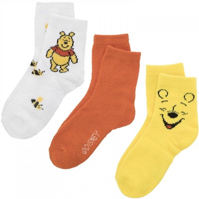 Womens Winnie The Pooh Beary Cute Fuzzy Crew Socks 3-Pair Box Set