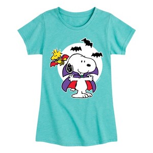 Girls' - Peanuts - Snoopy Woodstock Vampire Fitted Short Sleeve Graphic T-Shirt - 1 of 4
