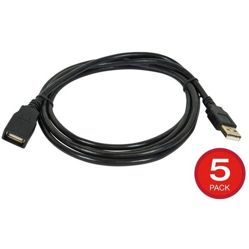 verkoper tanker Nieuw maanjaar Monoprice Usb Type-a To Usb Type-a Female 2.0 Extension Cable - 6 Feet -  Black (5 Pack) 28/24awg, Gold Plated Connectors : Target